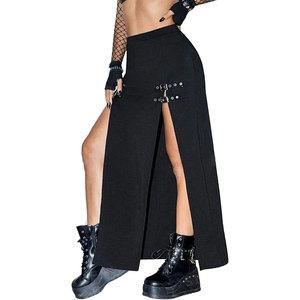 Black Punk Gothic Maxi <b>Skirts</b> with Double Buckle <b>Split</b> for Women Long Goth High Waist Club Party Slit <b>Skirt</b> - Product Image 3