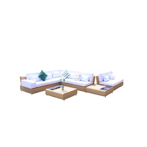 Ensemble de canapé en rotin PE moderne pour l'extérieur avec coussins blancs et table basse, meubles de jardin résistants aux intempéries pour la maison - Product Image 1