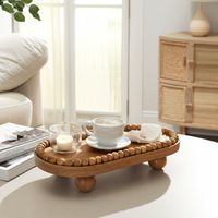 Plateau de service ovale en bois artisanal multifonctionnel à motif végétal Art Déco rustique MT Exports