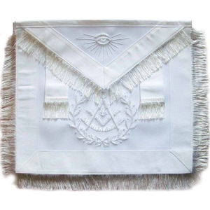 Past Master Blue Lodge Apron All White with <b>Wreath</b> & Fringe Tassels Masonic Regalia Adjustable Belt Ceremonial Regalia - Product Image 3