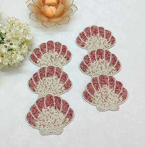 Set of Handmade Beaded Polyester/cotton Floral coaster for Home Use Eco-friendly - Product Image 1