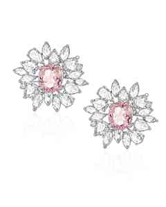 Pink Cushion Cut <b>Moissanite</b> Diamond Floral Cluster Stud <b>Earrings</b> 10K 14K 18K Gold 925 935 Sliver Wedding Fine Jewelry - Product Image 3