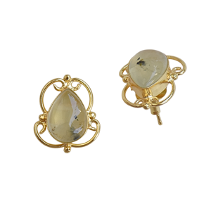 Vintage Gold Plated <b>Moon</b> Shape Prehnite Gemstone Natural Handmade Designer Stud <b>Earrings</b> Lightweight Wedding Fashion Jewelry - Product Image 4