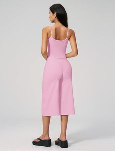 Pink Seamless Spaghetti Strap Square Neck High Waist Culotte <b>Jumpsuit</b> Sleeveless Solid Color Yoga Set - Product Image 2