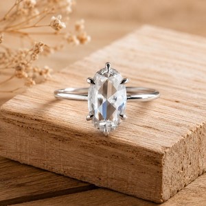 Bague de Fiançailles et de Mariage en Or Massif 10K 14K 18K avec Diamant de Laboratoire Moval Rose Cut, Sertissage à Six Griffes, Couleur DEF, Pureté VS VVS - Product Image 3