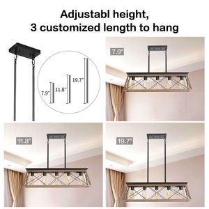 Lampadario a sospensione industriale moderno da 32 pollici con gabbia in metallo, design noce, 5 luci, regolabile, per sala da pranzo e cucina - Product Image 5