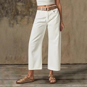 Wholesale OEM ODM Unisex Wide Leg <b>Boot</b> Cut Denim Casual Jeans Breathable Eco-Friendly Medium Wash Loose Fit Mid Waist - Product Image 1