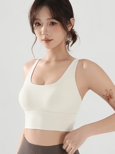 Women Padded <b>Cross</b> Strap Sports Bra Scoop Neck High Elastic Active Wear <b>Top</b> Breathable Gym Fitness Athleisure Bralette - Product Image 2