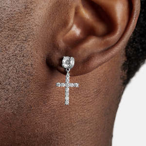 925 Sterling <b>Silver</b> Cross Drop <b>Earrings</b> Round Dangle Cross <b>Stud</b> <b>Earrings</b> for Men Women - Product Image 2