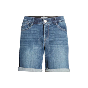 กางเกงยีนส์ขาสั้นทรงตรงสีเข้มสำหรับผู้หญิงไซส์พลัส เอวสูง สวมใส่สบายๆ กางเกงยีนส์ขาสั้นไซส์พลัสสำหรับผู้หญิง - Product Image 3