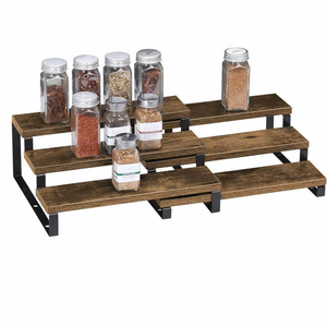 Étagère à épices en bois de style américain de qualité supérieure, finition naturelle, design multi-niveaux pour l'organisation du rangement de cuisine, disponible - Product Image 4