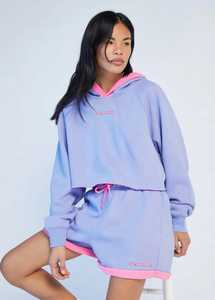 Conjunto de Sudadera con Capucha y Pantalones Cortos para Mujer, Color Lavanda, Estilo Casual, Holgado, de Felpa Transpirable, 3 Piezas - Product Image 4