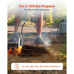 Brûleur à propane haute puissance 240 000 BTU pour désherbage, robuste, avec tuyau de 3 m et flamme turbo triple réglable, désherbeur manuel - Product Image 3