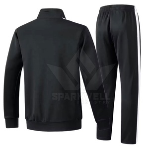 <b>Men</b> Tracksuit Black <b>White</b> Stripe Full Zip Sporty <b>Jacket</b> Pants Set Breathable Regular Fit Autumn Wear Solid Design - Product Image 2
