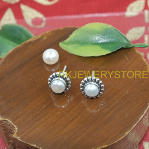 Pendientes de Plata de Ley 925 con Madreperla, Hechos a Mano, con Halo de Cuentas Redondas, Joyería Clásica Vintage, Regalo para Mujeres y Hermanas - Product Image 5