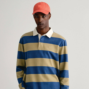 Polo de Punto a Rayas de Manga Larga para Hombre, Azul Beige, Ropa Casual - Product Image 3