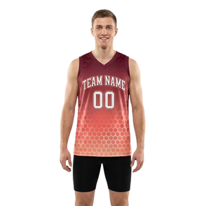 Conjunto de Camiseta y Pantalones Cortos de Baloncesto con Diseño de Panal de Abeja para Hombre, Sublimación en Degradado, Cuello en V, Sin Mangas, Nombre y Número del Equipo Personalizados, Uniforme - Product Image 1