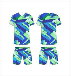 Custom Sublimated Men's Soccer Uniform Set Blue Camouflage V-Neck Jersey Matching <b>Shorts</b> Moisture Wicking Athletic Fit - Product Image 2