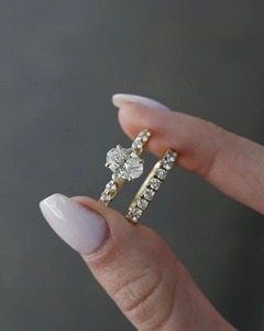 2.70 Carat Oval Lab Created Diamond <b>Ring</b> Set 14K Yellow Gold 4 Prong Engagement <b>Ring</b> with 2.2 MM <b>Stacking</b> Wedding Band - Product Image 2