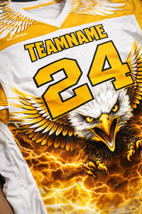 เสื้อฟุตบอลอเมริกันคุณภาพสูง สีขาว เสื้อกีฬา ระบายอากาศได้ดี ผลิตจากผ้าโพลีเอสเตอร์ พิมพ์ลายแบบซับลิเมชั่น ดีไซน์ใหม่ แห้งเร็ว - Product Image 6