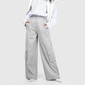 Pantalon cargo ample taille haute pour femme, couleur unie, en toile respirante, longueur intégrale, style décontracté streetwear - Product Image 5