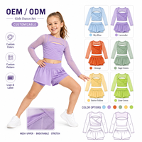 Ensemble de sport pour enfants personnalisé ODM OEM : Tenue de yoga respirante en maille unie à manches longues et short athlétique double couche pour filles, idéal pour l'extérieur
