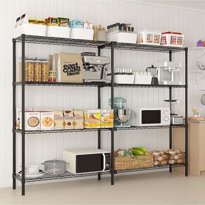 Scaffalatura in Filo Metallico NSF da 15 Metri con Ripiani Regolabili e Molteplici File, Scaffale di Stoccaggio in Plastica Resistente - Product Image 1