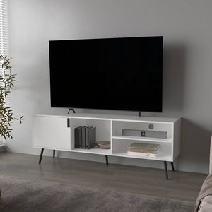 Mobile TV Bianco Multifunzionale con Anta e Vani Aperti - Product Image 1