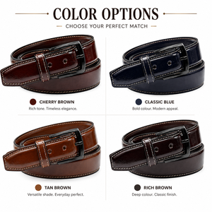 Ceinture en cuir véritable pour homme, marron uni, boucle ardillon, formelle et décontractée, largeur 35 mm, durable, moulage monobloc - Product Image 3