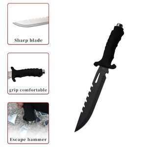 Hunting Knife Stainless Steel Fixed Blade Drop Point Serrated <b>Edge</b> <b>Rubber</b> Handle Black Industrial Grade 1pc - Product Image 2