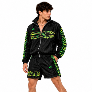 Ensemble short et veste coupe-vent en nylon vert néon personnalisé, style Y2K streetwear, imperméable, 2 pièces, avec sweats à capuche – Fournisseur – Vente chaude - Product Image 1
