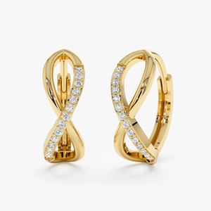 Yellow Gold <b>Infinity</b> Lab Grown Diamond Hoop <b>Earrings</b> - Product Image 1