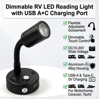 Lampe de lecture LED RV 12V DC à intensité variable, lampe murale tactile à col de cygne flexible avec ports USB A+C