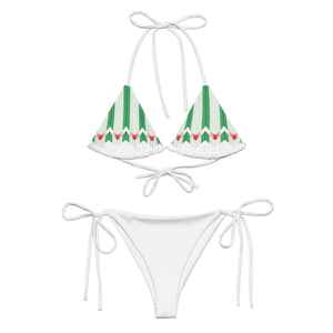 Vente en gros usine – Nouveauté : Maillot de bain bikini sexy 2 pièces à motif uni avec logo frontal pour femme – String bikini - Product Image 3