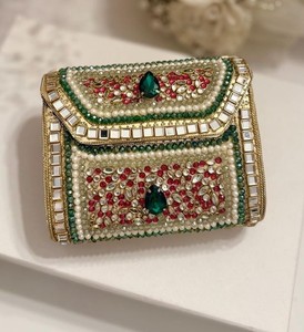 Sac de rangement chic en métal Kundan, pochette de soirée de luxe en cristal pour femme, collection mariage et fête - Product Image 4