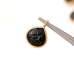Natural Black Onyx Flower Pendant 925 Sterling <b>Silver</b> Gemstone Pendant Hand Carved Heart Charm Black Onyx Jewelry Making Supplie - Product Image 2