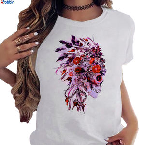 T-shirt blanc pour fille, T-shirt graphique style vintage, respirant, T-shirt d'été, imprimé rose, imprimé papillon, modèle basique - Product Image 6