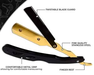 Navaja de afeitar profesional plegable – Mango negro y dorado diseñado para precisión y estilo - Product Image 3