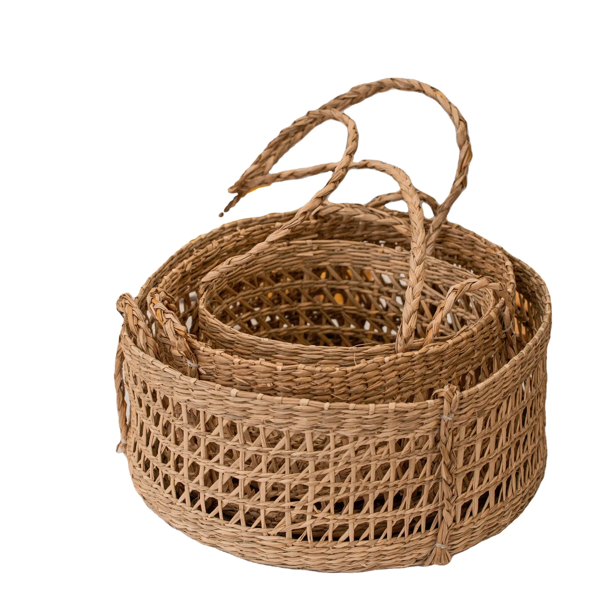Hot cheap newest handwoven three Tiers Hanging Fruit foldable Seagrass Basket from Viet Nam