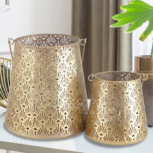 Bucket Style Gold Finished Metal Lantern <b>for</b> Festive Home and Wedding Decor Or Garden <b>Pathway</b> <b>lighting</b> Display From India - Product Image 3