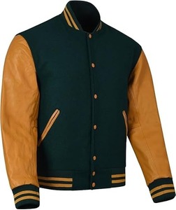 Chaquetas de Béisbol Varsity con Cuello Alto y Parches Geométricos de Alta Calidad, 100% Lana, Jersey Liso para Unisex - Product Image 1
