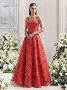 Robe de soirée sexy à imprimé floral, sans bretelles, col halter, coupe trapèze, taille empire, dos nu, ornée de perles, longueur midi, en satin polyester/coton - Product Image 3