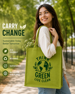Think Green Live Clean Jute Shopping <b>Bag</b> <b>Medium</b> <b>Size</b> Hand Length Handle Eco Friendly Grocery Tote - Product Image 3