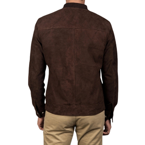 Blouson bomber en daim PU marron pour homme, coupe ajustée, fermeture éclair, col montant, veste décontractée d'automne - Product Image 5