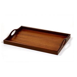 Plateau de service en bois brun foncé avec poignée pour la maison, plateau rectangulaire en bois d'acacia fait à la main pour la cuisine et la table - Product Image 1