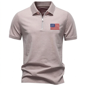 Polo de Manga Corta para Hombre con Cierre de Cremallera, Logotipo Bordado Personalizado de EE. UU., Cuello Camisero, Estilo Casual de Negocios, para Golf, Transpirable, de Algodón - Product Image 2
