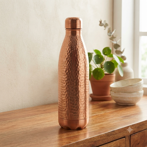 Bouteille d'eau en cuivre martelé artisanal 1 litre, bouteille à boire en cuivre pur, anti-fuite, bouteille de stockage d'eau ayurvédique, maison, bureau - Product Image 2