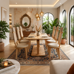 Ensemble de table à manger en bois massif moderne avec 6 chaises, meubles écologiques pour l'intérieur et l'extérieur, garantie 1 an - Product Image 4
