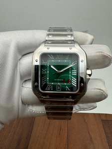 นาฬิกาข้อมือสแตนเลสสตีลทรงสี่เหลี่ยมขนาด 40 มม. ระบบอัตโนมัติ หน้าปัดสีเขียว ตัวเลขโรมัน แสดงวันที่ สายแบบติดตัวเรือน กลไก ETA - Product Image 2