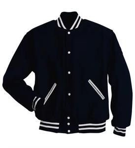 High Quality Formal Varsity <b>Jacket</b> with Stand Collar and Front Logo Genuine Leather - Product Image 2